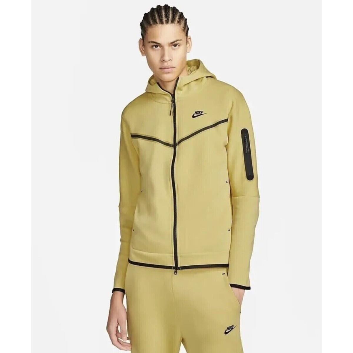 Nike Sportswear Tech Fleece Hoodie Saturn Gold Black CU4489-700 Men`s Size XL