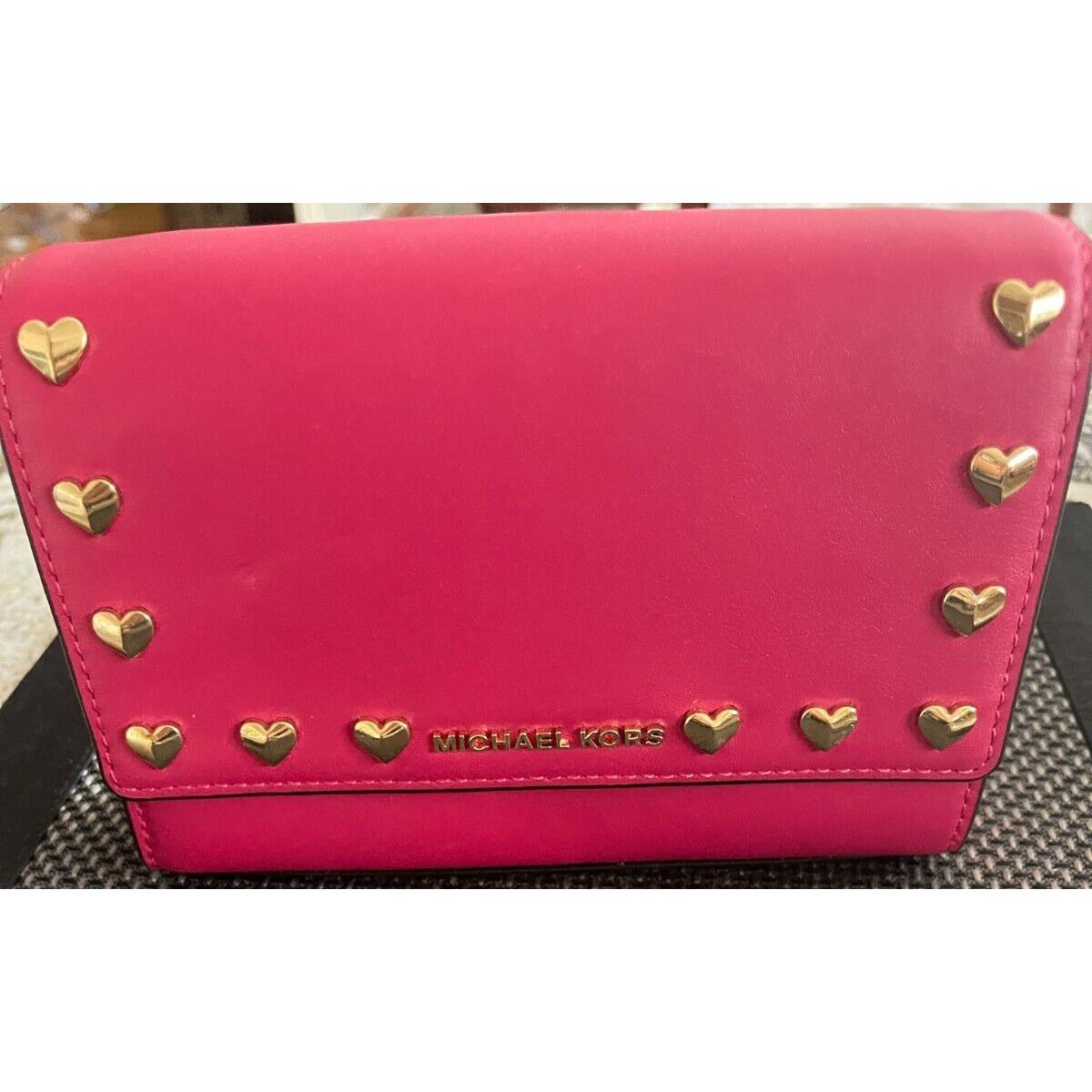 Michael Kors Ruby Ultra Pink Leather Hearts Med. Clutch Retail