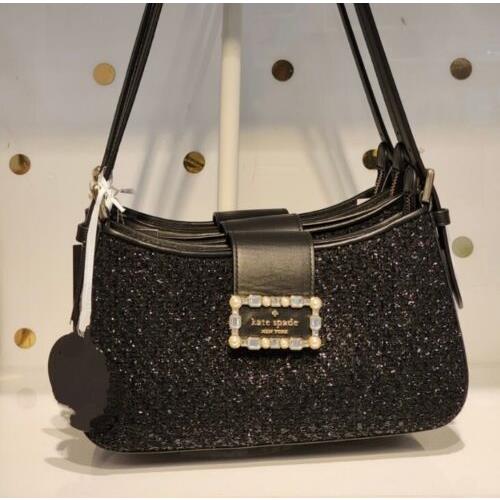 Kate Spade KE625 Reegan Embellished Tinsel Tweed Small Shoulder Bag Black