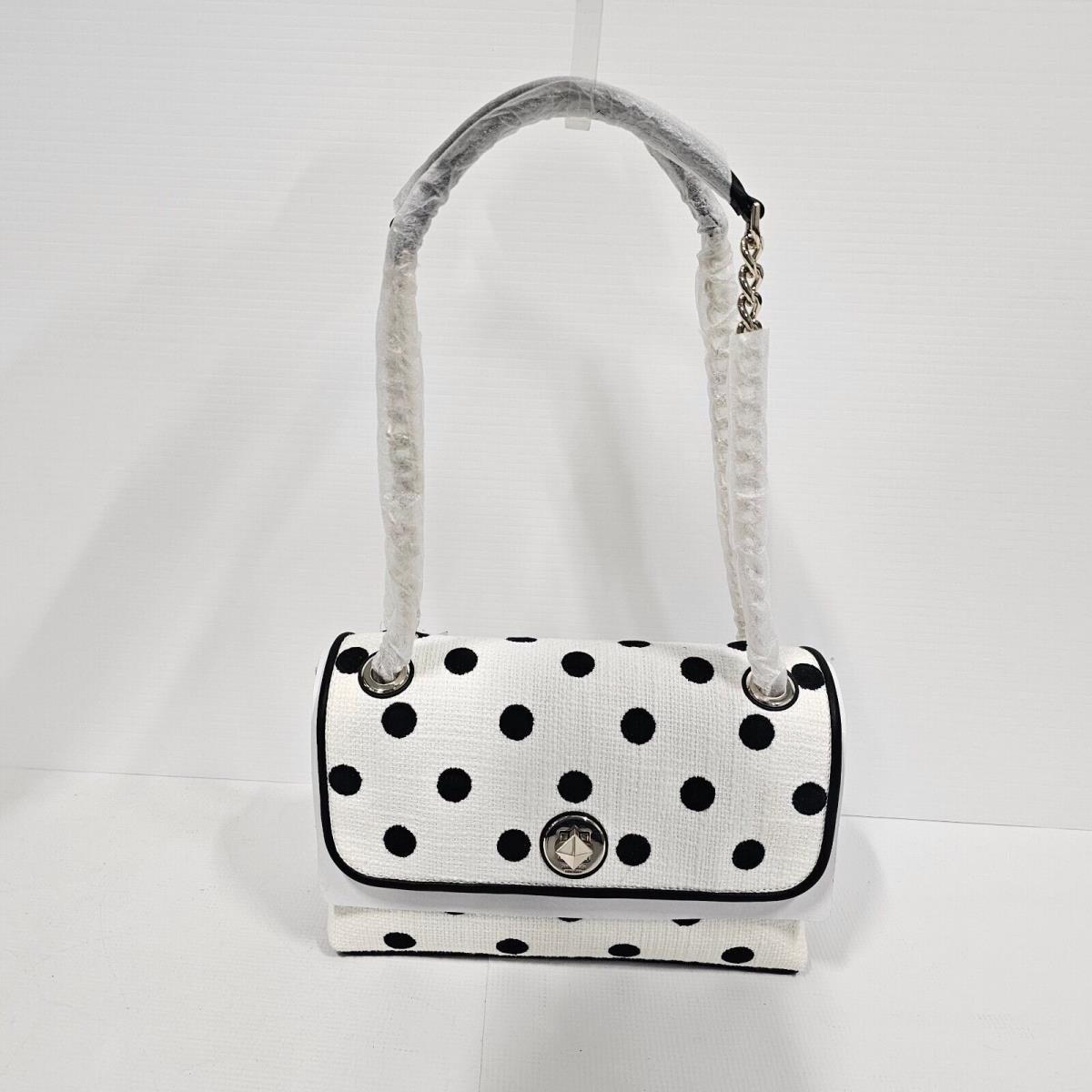 Kate Spade Natalia Medium Flap Shoulder Bag Embroidered Dot Cream K8210