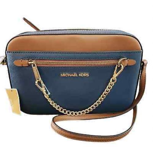 Michael Kors - Jet Set Large Zip Chain Crossbody Bag -leather Navy Handbag