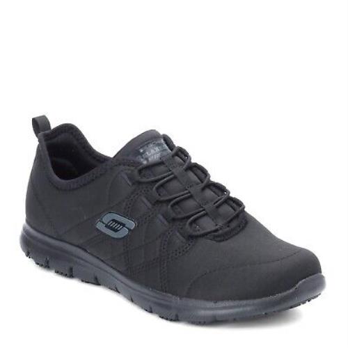 Women`s Skechers Ghenter - Srelt SR Work Shoe 77211-BLK Black Fabric Synthetic