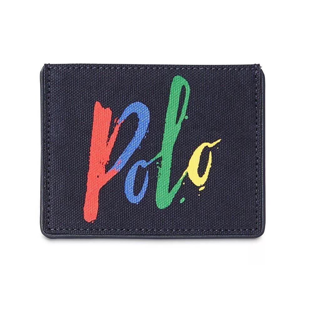 Polo Ralph Lauren Men`s Logo Card Case Slim Navy Canvas Wallet