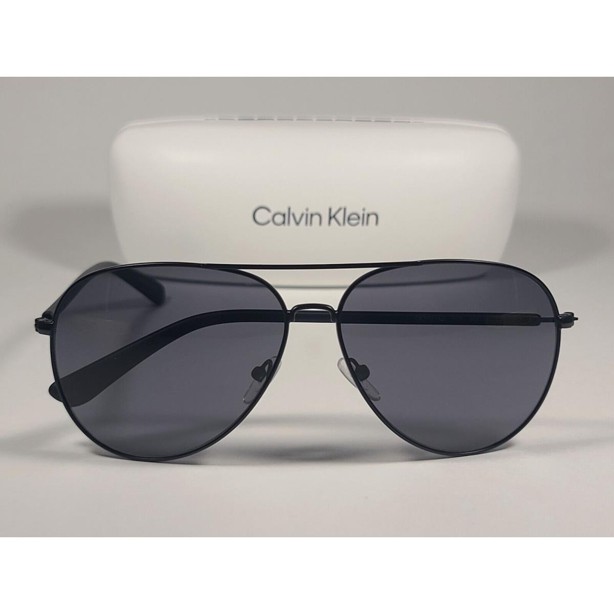 Calvin Klein CK19314S 001 Aviator Pilot Sunglasses Matte Black Metal Gray Lens