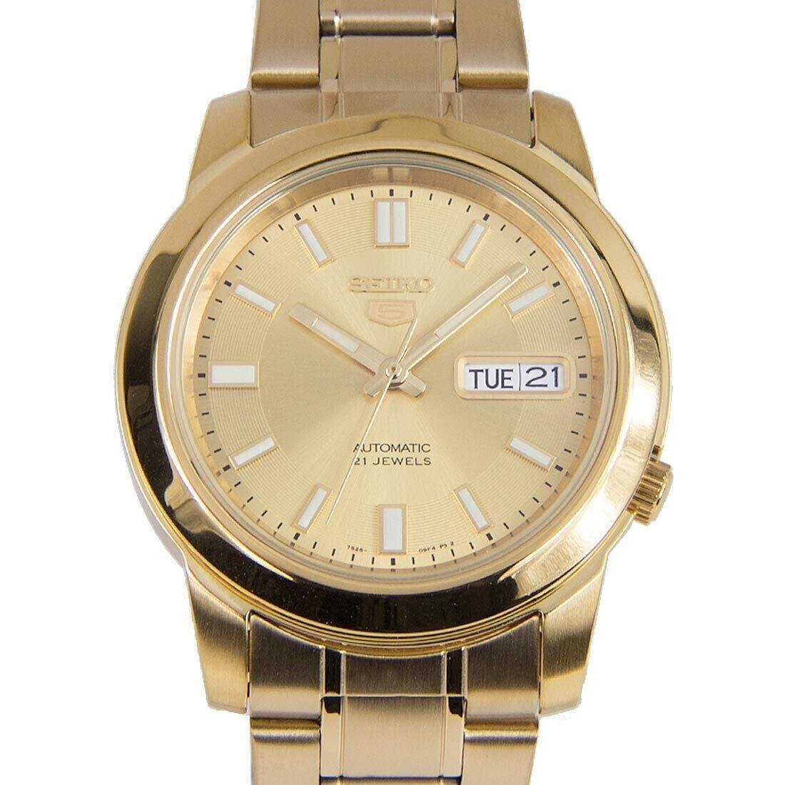 Seiko 5 Men`s Automatic Watch Day Date Gold Tone Watch SNKK20K1