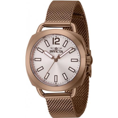 Invicta Womens Wildflower Watch Stainless Steel/brown Tone 32MM Case 50M WR - Dial: Silver, Band: Brown, Bezel: Brown