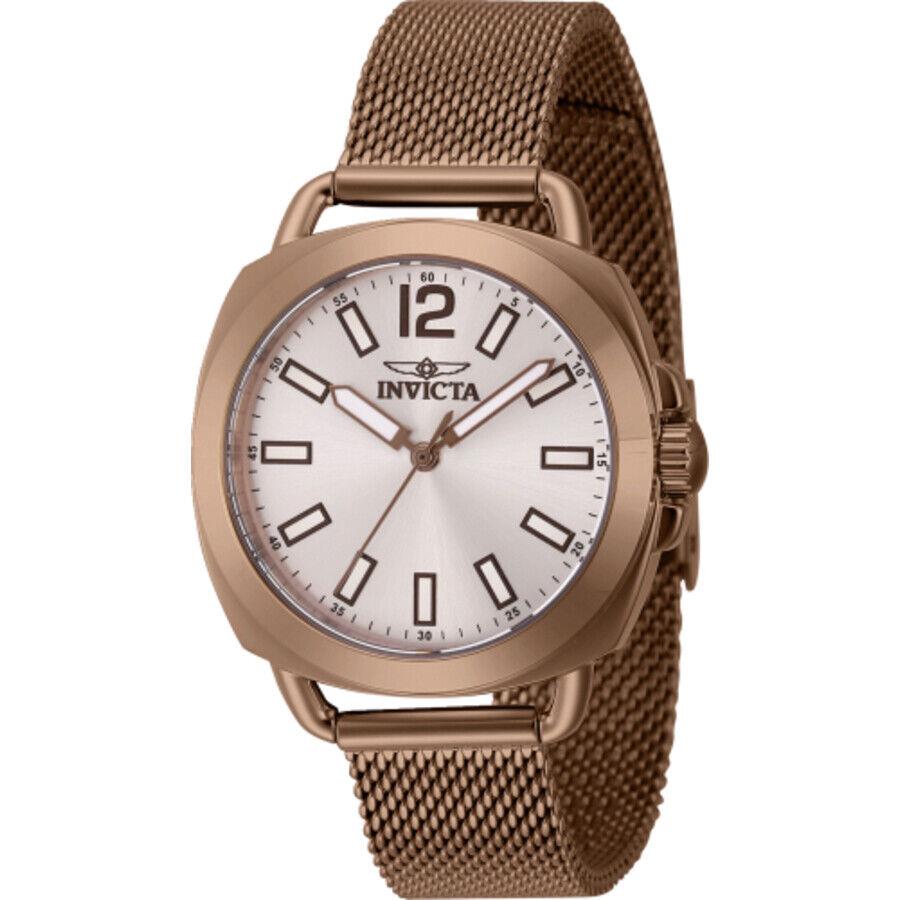 Invicta Wildflower Quartz Silver Dial Ladies Watch 46340 - Dial: Silver-tone, Band: Brown, Bezel: Brown