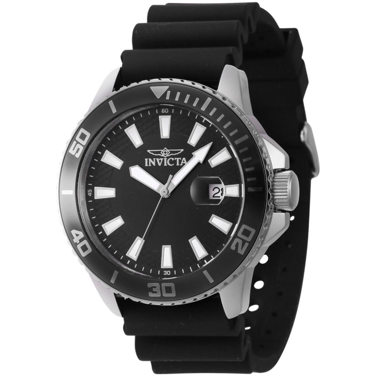 Invicta Men`s Watch Pro Diver Quartz Black and Silver Tone Bezel Strap 46087