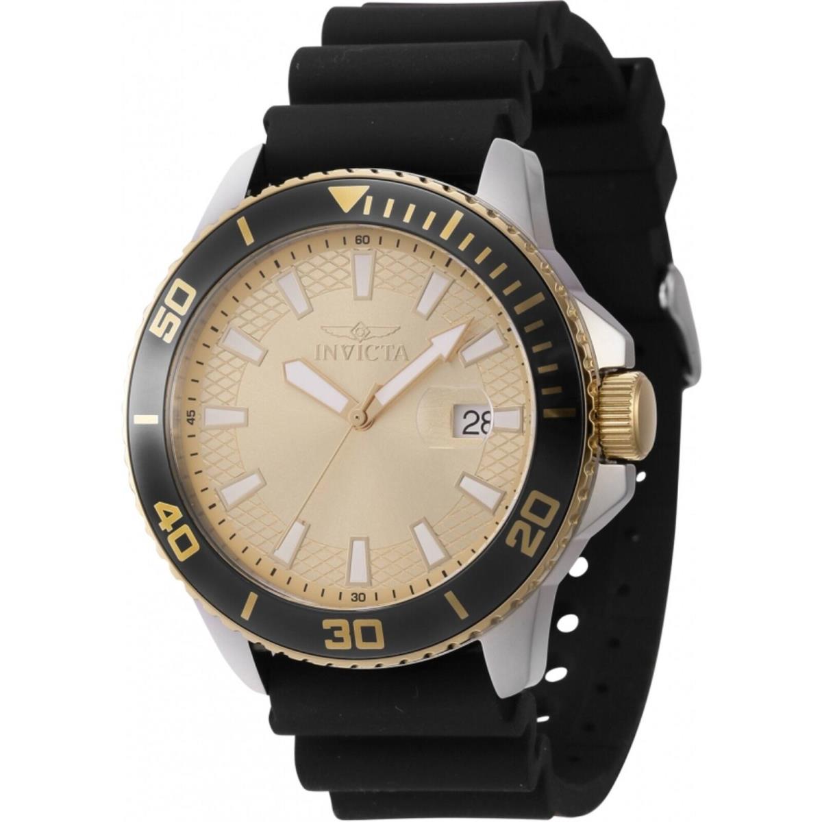 Invicta Men`s Watch Pro Diver Quartz Gold Tone Dial Black Silicone Strap 46094