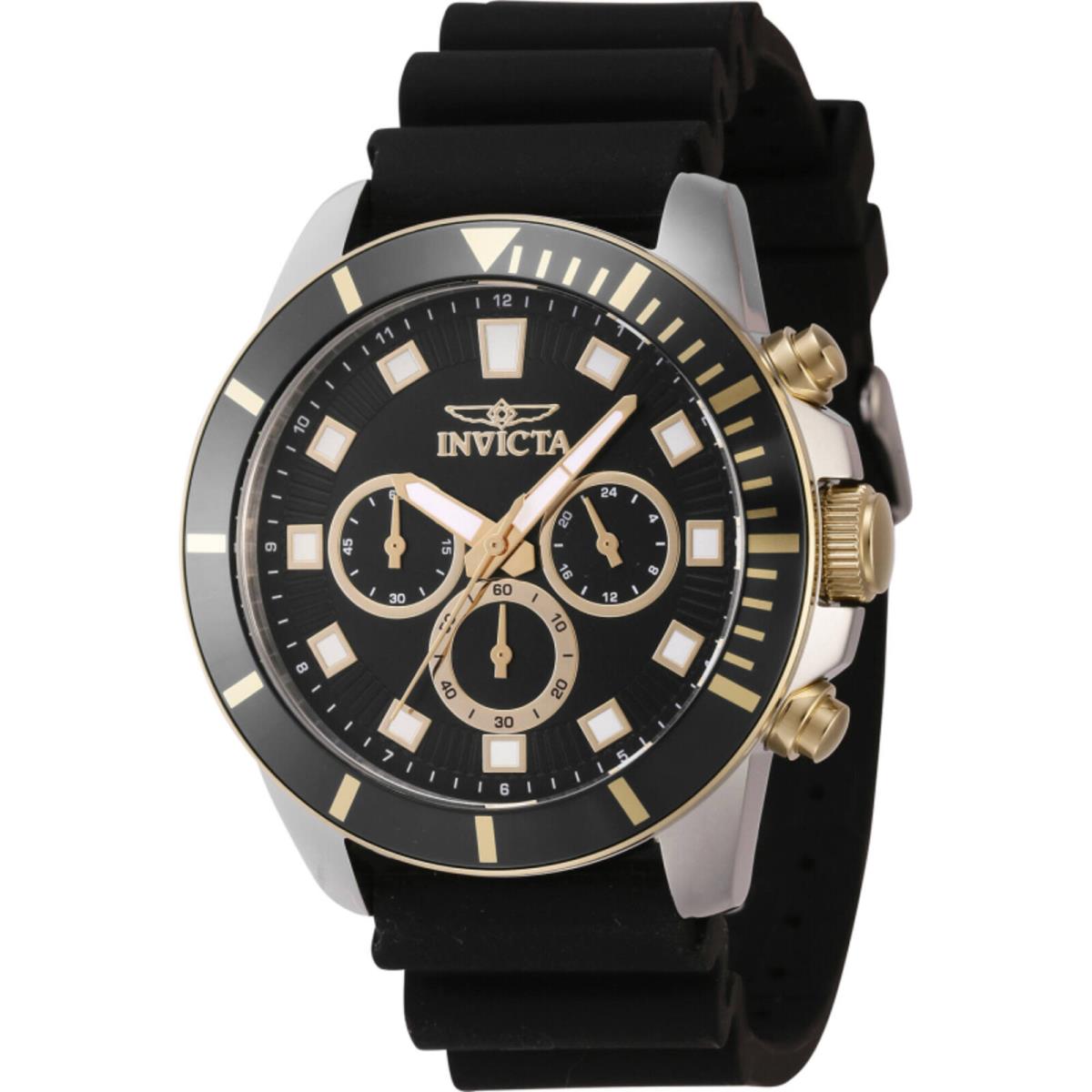 Invicta Men`s Watch Pro Diver Quartz Chronograph Black Dial Silicone Strap 46081