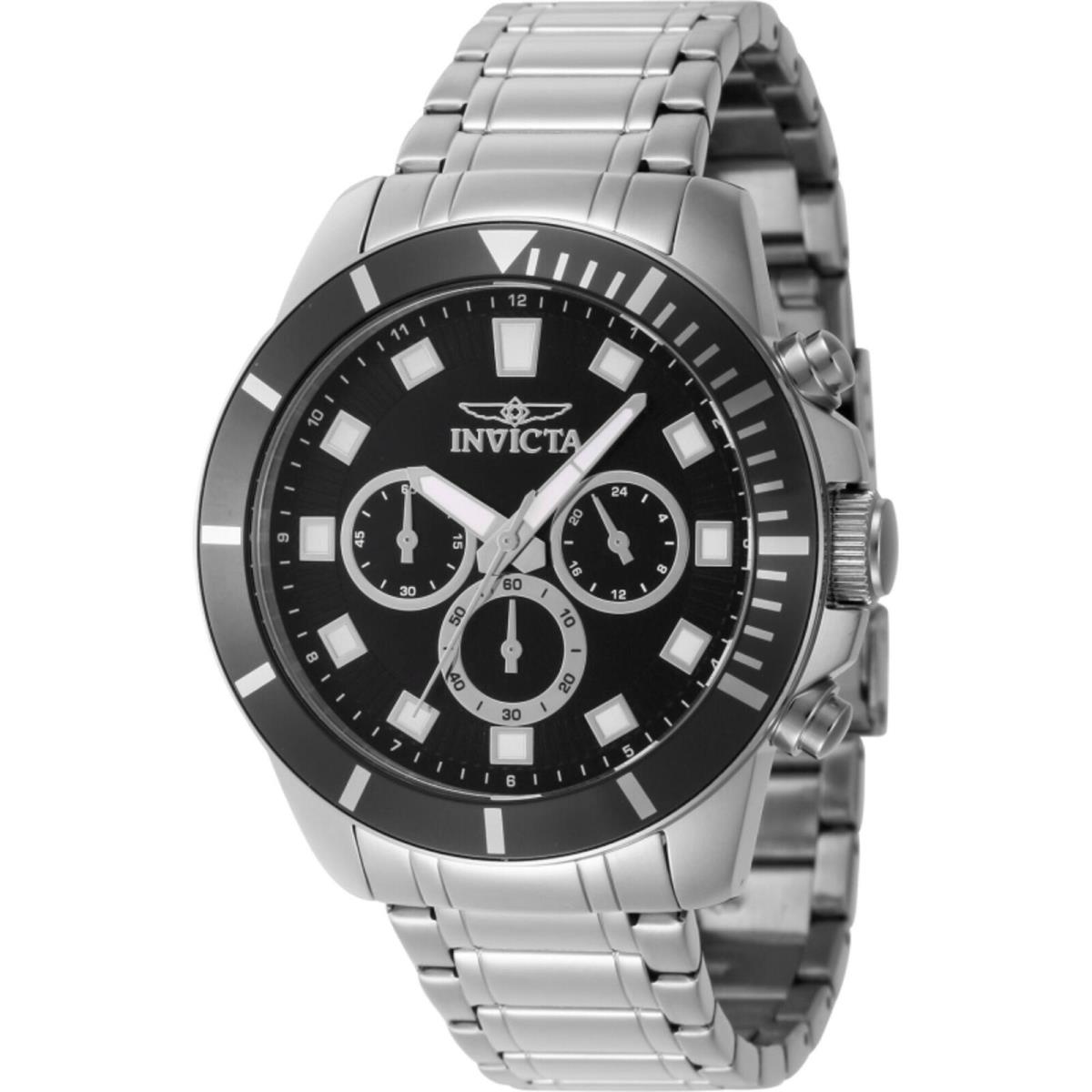 Invicta Men`s Watch Pro Diver Chronograph Black Dial Silver Steel Bracelet 46031