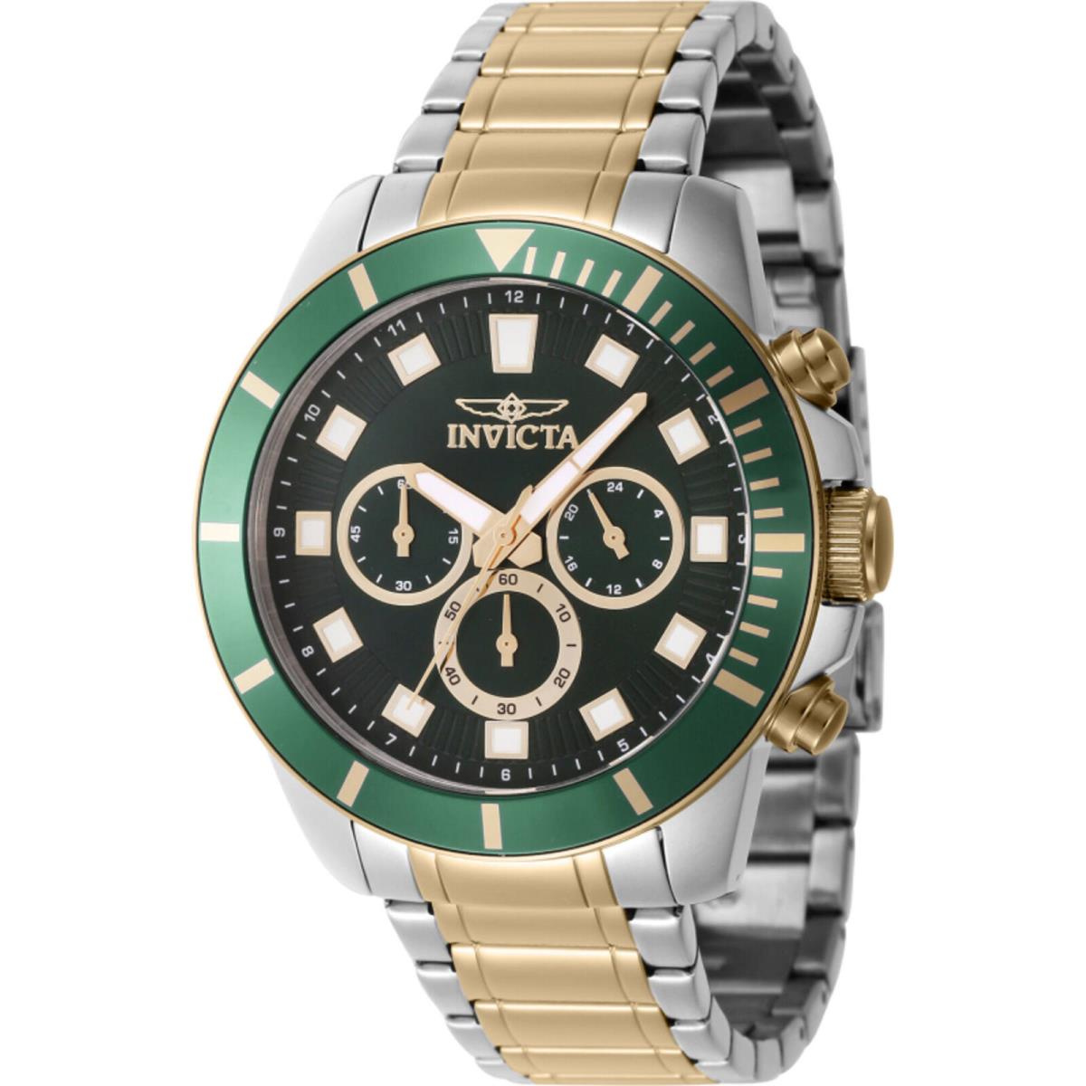 Invicta Men`s Watch Pro Diver Chronograph Green Dial Two Tone Bracelet 46048