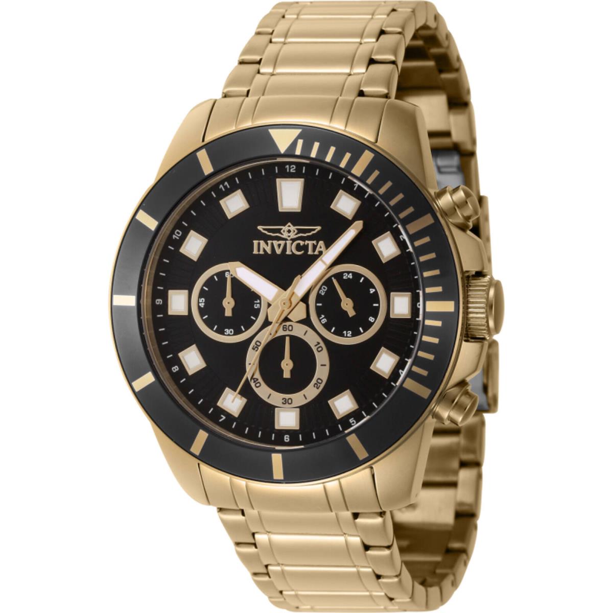 Invicta Men`s Watch Pro Diver Chronograph Black Dial Yellow Gold Bracelet 46042