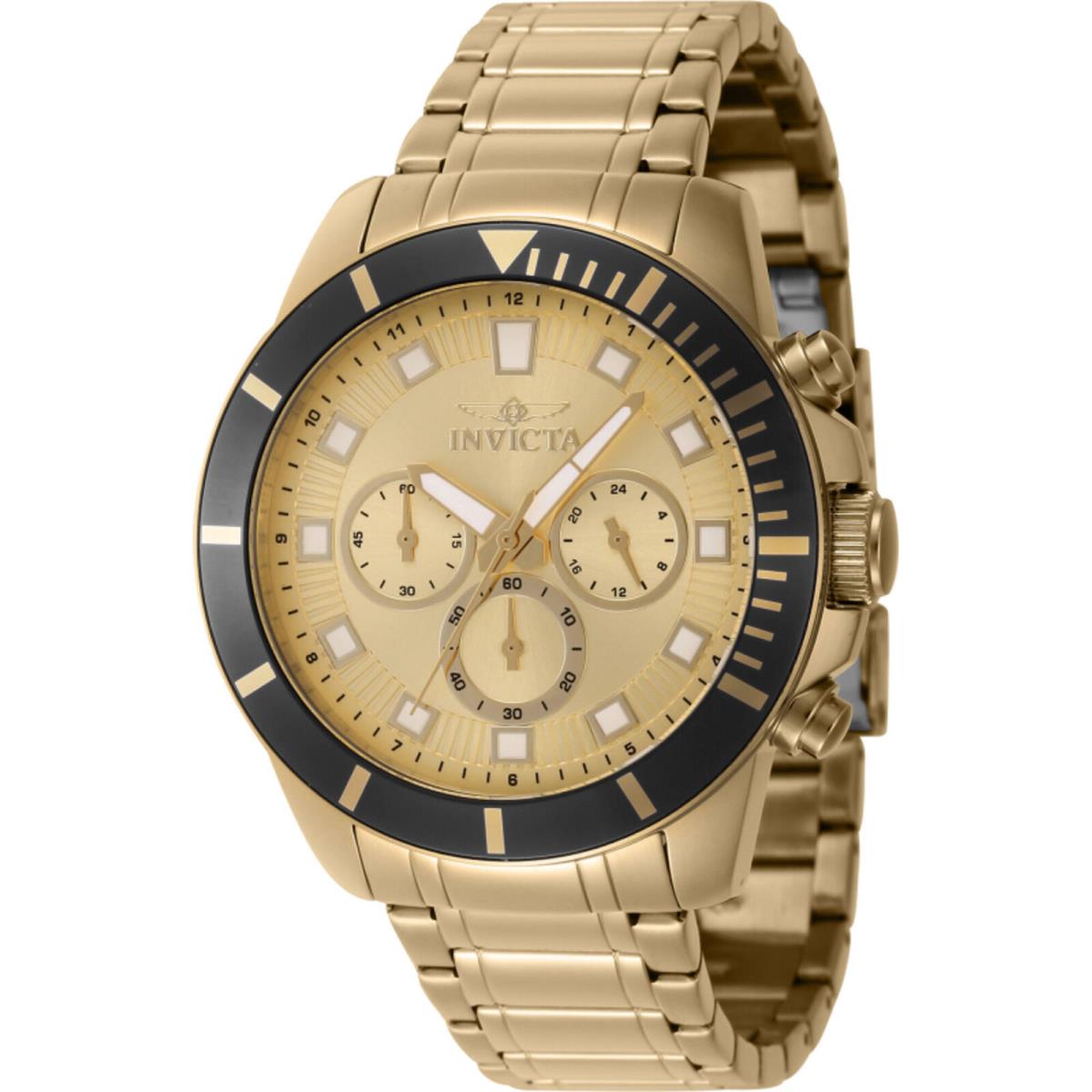 Invicta Men`s Watch Pro Diver Chrono Gold Dial Stainless Steel Bracelet 46045