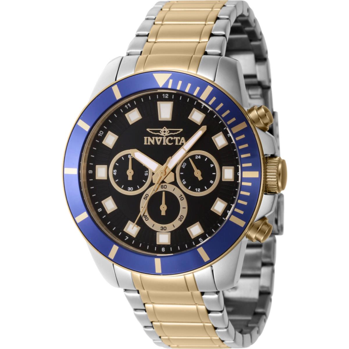 Invicta Men`s Watch Pro Diver Chronograph Black Dial Two Tone Bracelet 46047