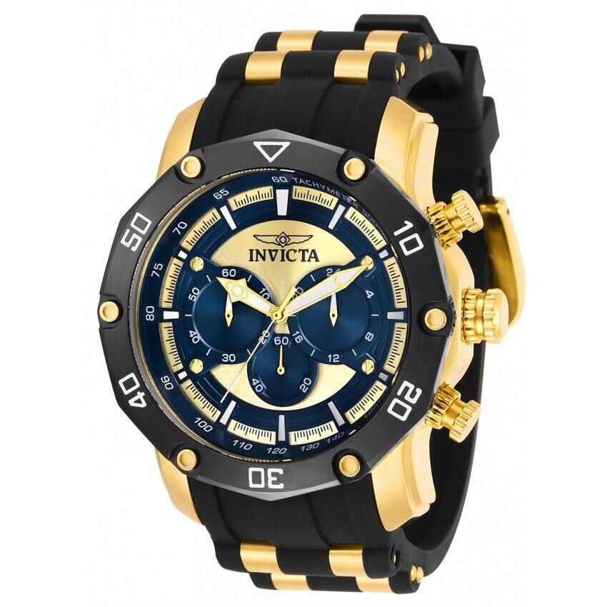 Invicta Men`s Pro Diver Chronograph 50mm Gold Blue Dial Silicone Steel Watch