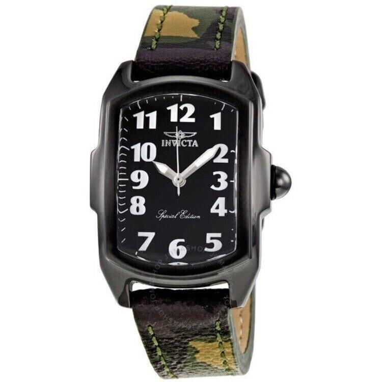 Invicta Woman`s 1032 Lupah Black Dial Camouflage Leather Strap Watch - Dial: Black, Band: , Bezel: Black