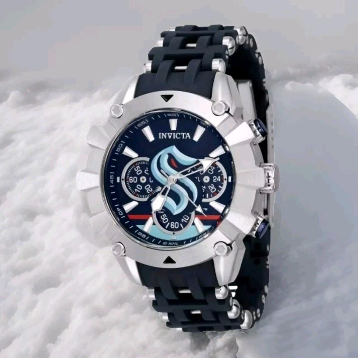 Invicta Nhl Seattle Kraken Sea Spider 42mm Chronograph Limited Edition 43440 - Dial: Multicolor, Band: Navy, Bezel: Silver