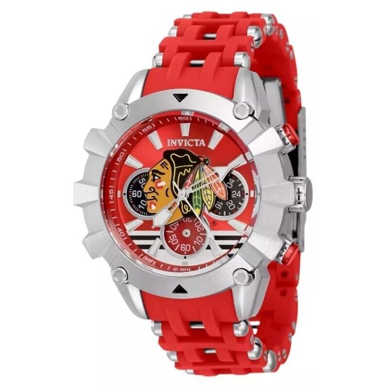 Invicta Nhl Chicago Blackhawks Sea Spider 42mm Chronograph Limited Ed 43425 - Dial: Red, Silver, Band: Red, Silver, Bezel: Silver