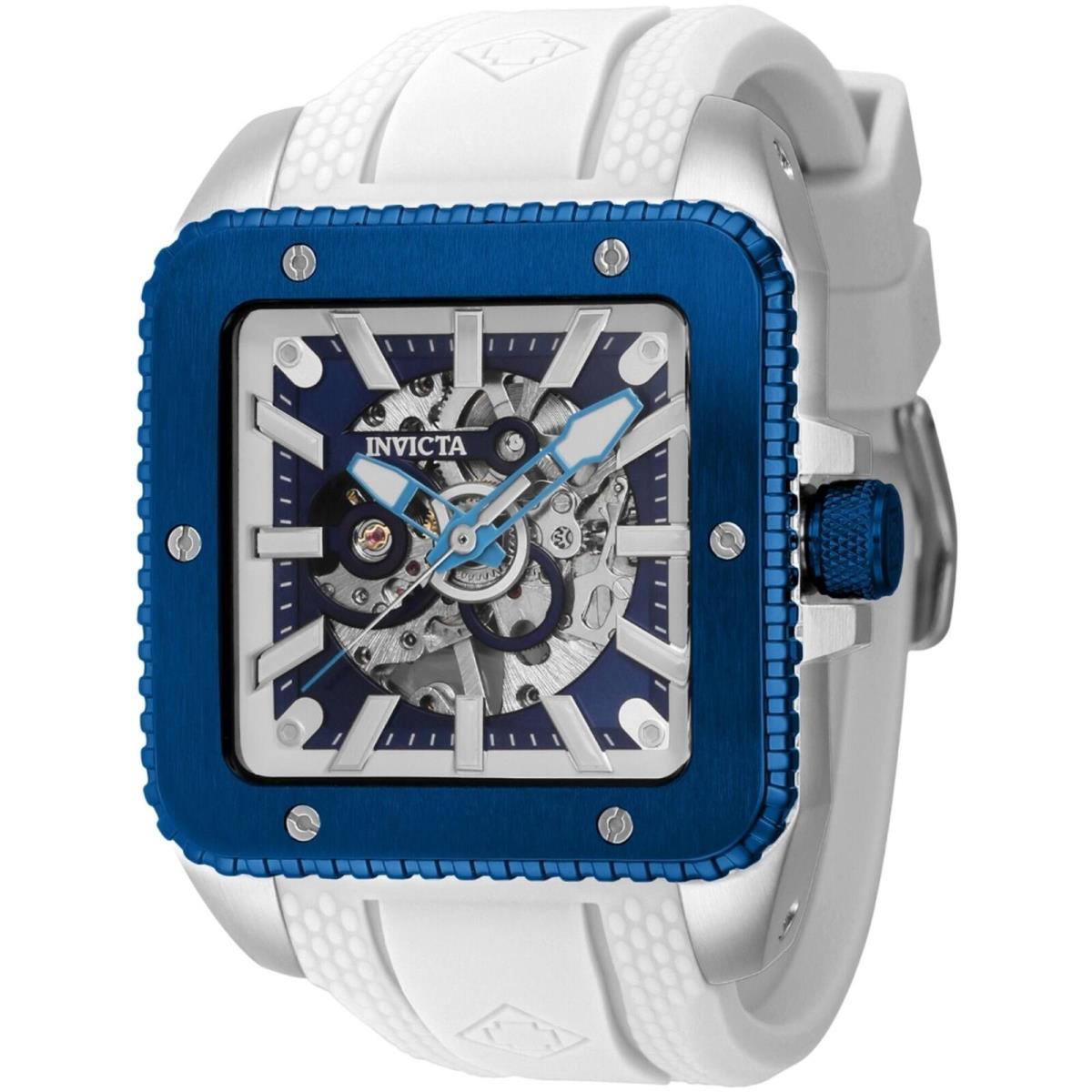 Invicta Men`s Watch Cuadro Mechanical Dark Blue White and Silver Dial 44007