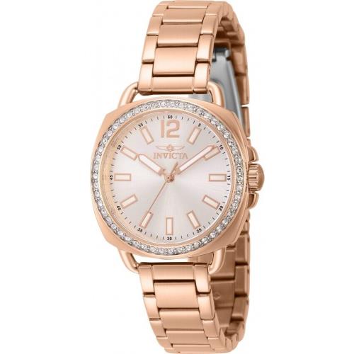 Invicta Wildflower Quartz Crystal Silver Dial Ladies Watch 46343 - Dial: Silver-tone, Band: Rose Gold-tone, Bezel: Rose Gold-tone