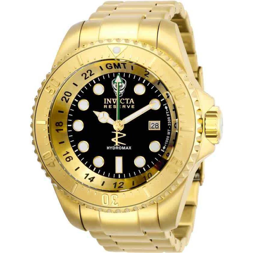 Invicta Hydromax Quartz Black Dial Men`s Watch 29728 - Dial: Gold, Band: Gold, Bezel: Yellow Gold-tone