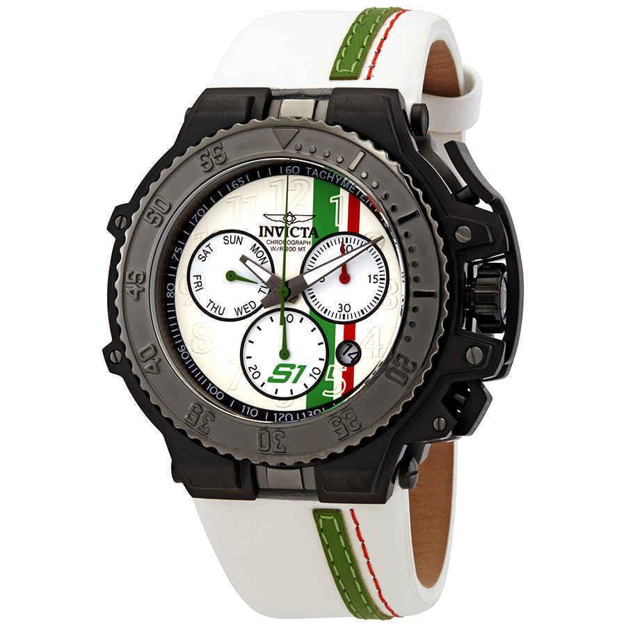 Invicta S1 Rally Chronograph Quartz Men`s Watch 28401 - Dial: White, Green and Red, Band: Two-tone (White and Green), Bezel: Black