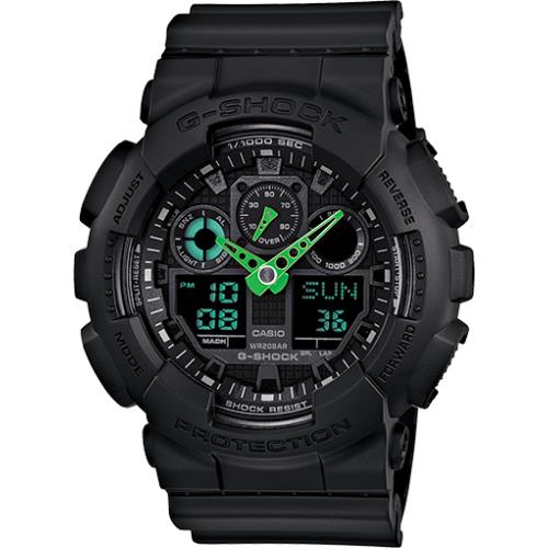 Casio G-shock GA100C-1A3 Black Green Accent Watch