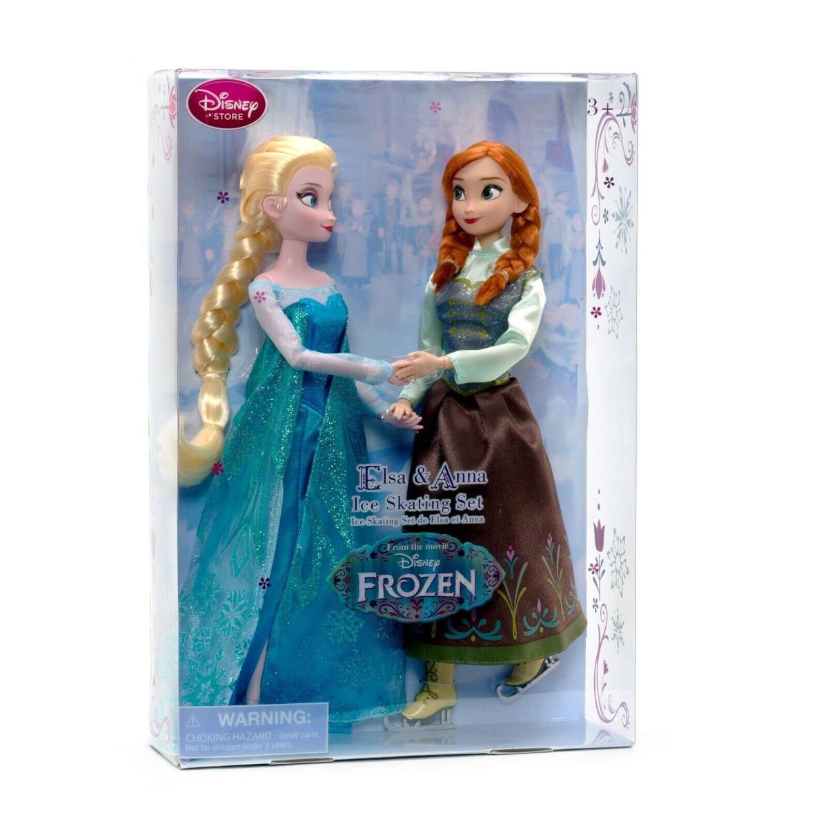 Disney Store Frozen Ice Skating Elsa Anna 2 Doll Princess Queen Sisters Gift Set