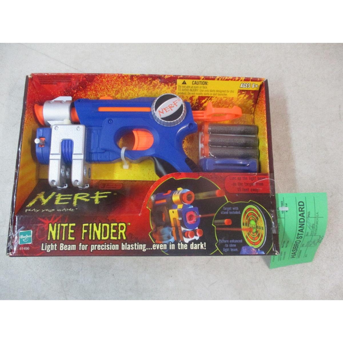 Mib 2003 Nerf Nite Finder Blue Dart Toy Gun Hasbro W/ Employee Green Tag