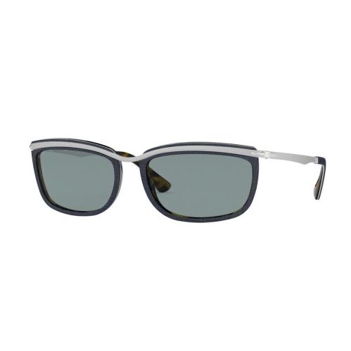 Persol 3229/1090 3R Polarized Sunglasses Silver Top with Blue Lattice Frame