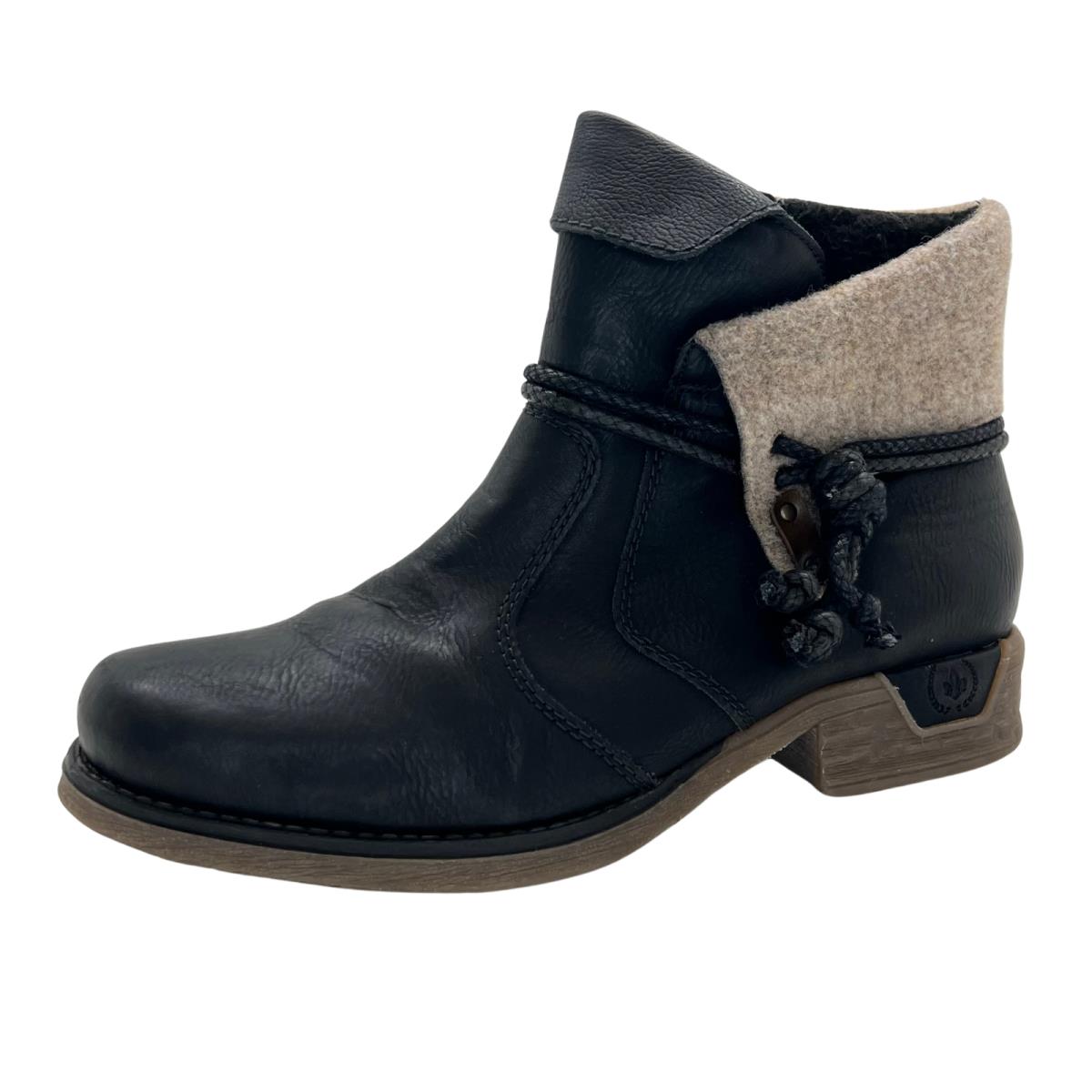 Rieker Fee Women`s Fashion Black Ankle Boot Leather Upper Size EU 40 US 9