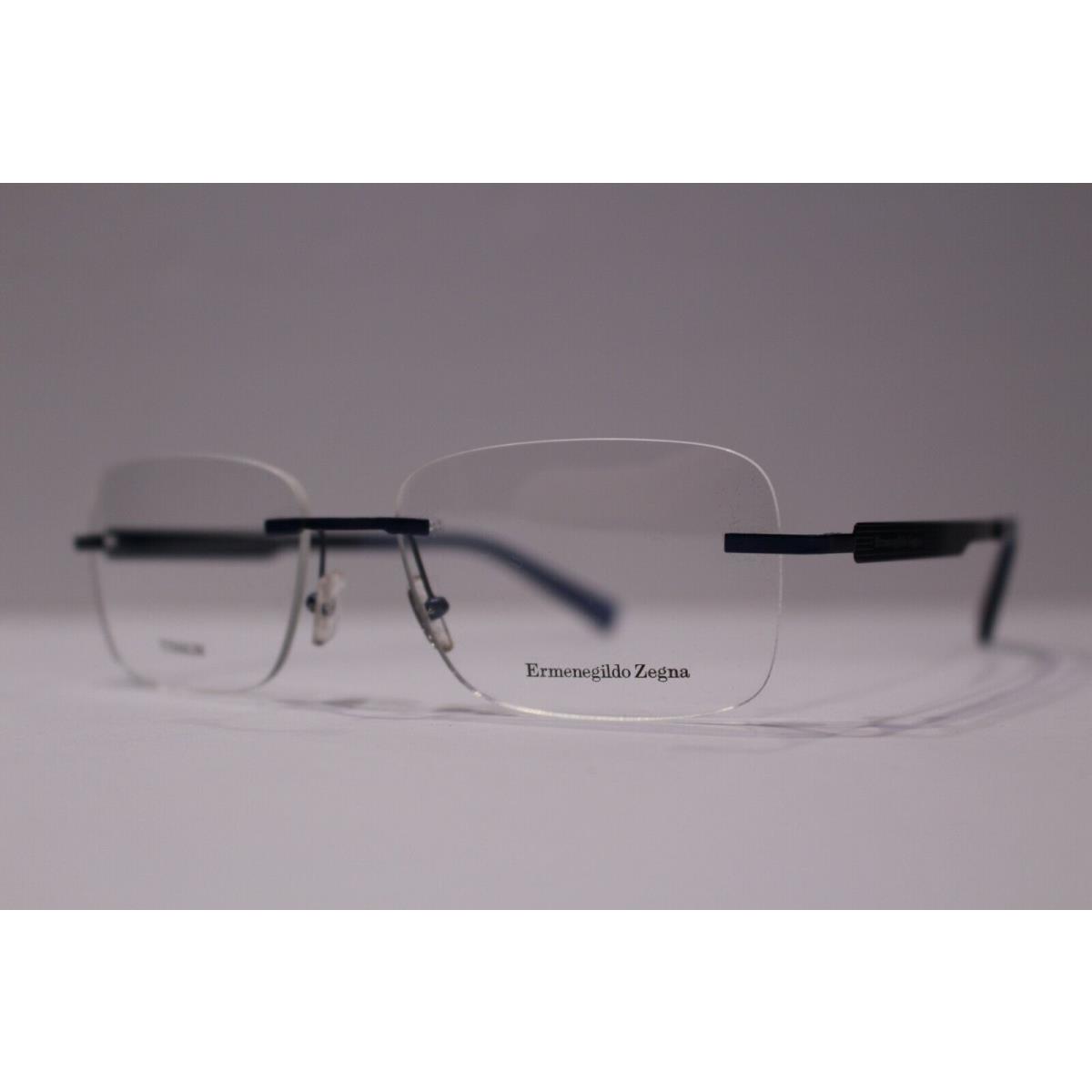 Ermenegildo Zegna Eyeglasses EZ5026 013 Rimless with Metallic Blue Temples 56mm