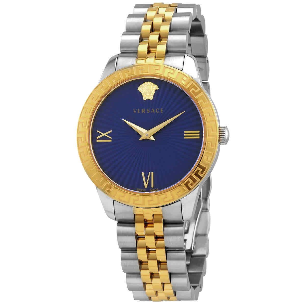 Versace Greca Signature Quartz Blue Dial Ladies Watch VEVC00719 - Dial: Blue, Band: Two-tone (Silver-tone and Yellow Gold-tone), Bezel: Silver-tone