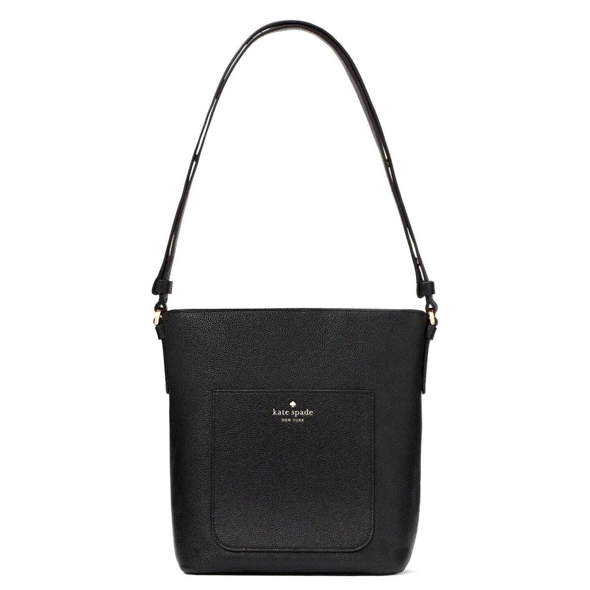New Kate Spade Elsie Bucket Bag Pebbled Leather Black - Exterior: Black