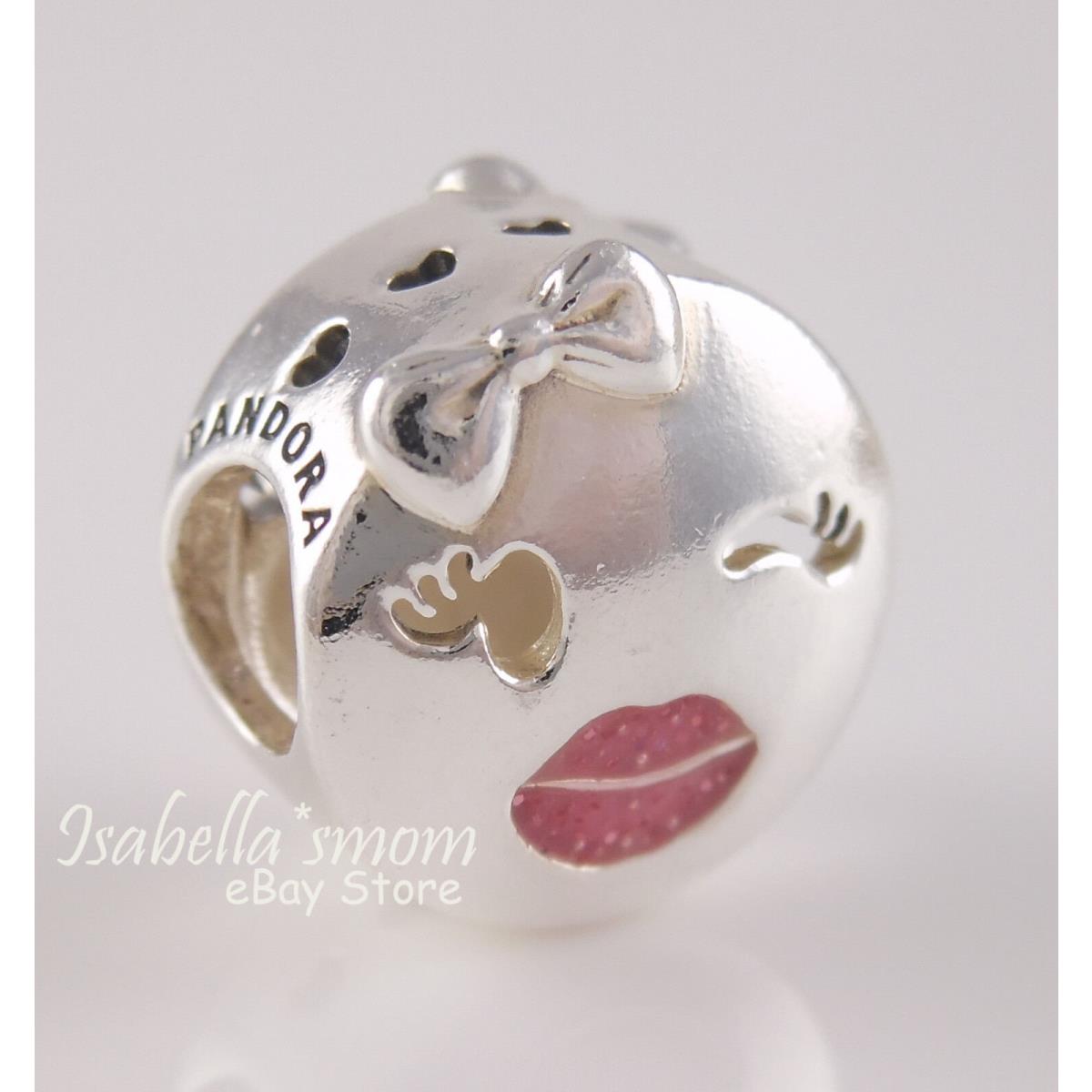 Playful Wink Pandora Silver Emoji Kiss Charm 797028EN161 w Tag