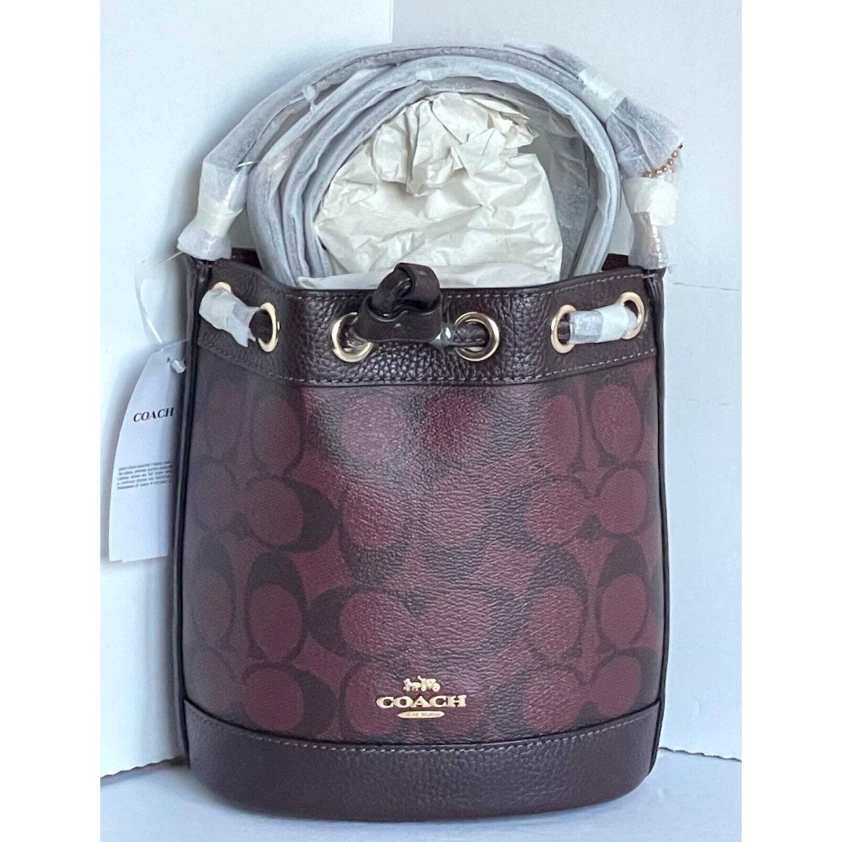 Coach Dempsey Bucket Bag 15 Crossbody Drawstring Oxblood Leather CO072 Orgpk