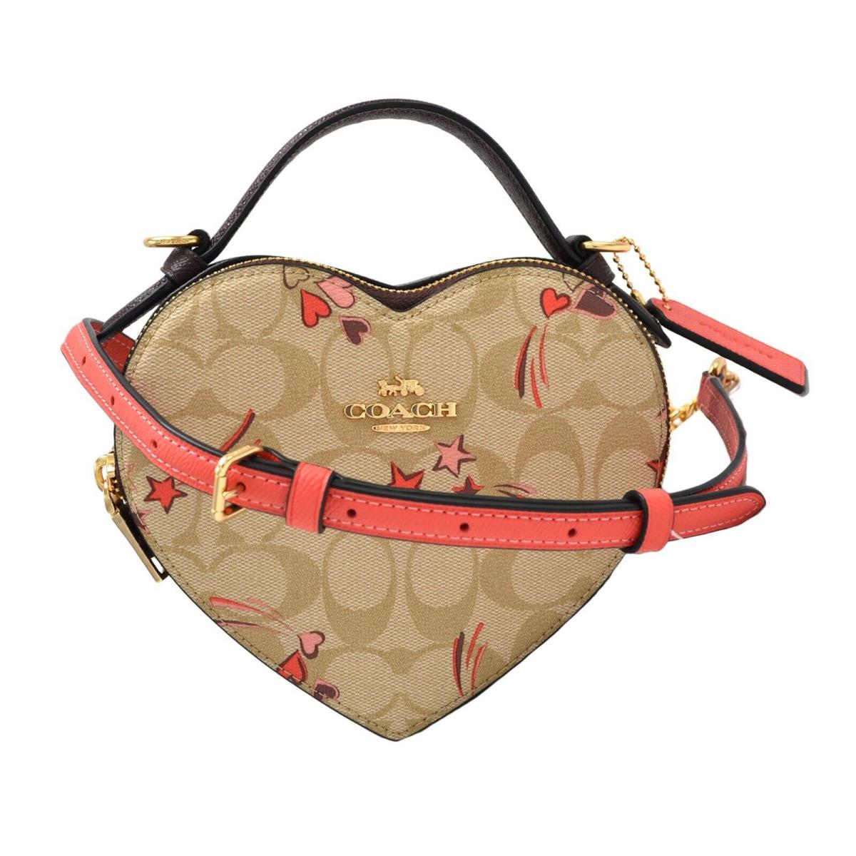 Coach Women`s Heart Shaped Crossbody Shoulder Bag Purse Handle Tote Handbag - Hardware: Gold, Exterior: