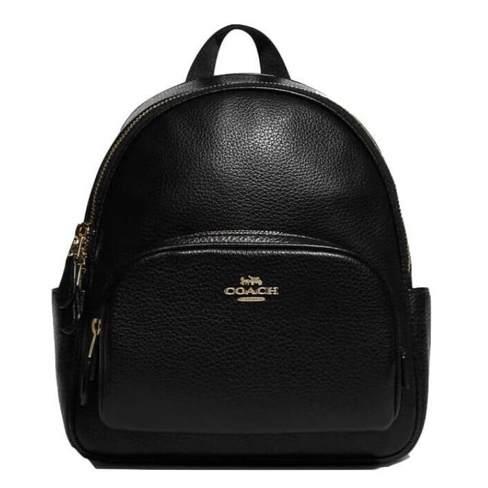 Coach Mini Polished Leather Mini Court Backpack Black/gold C8603 - Handle/Strap: Black, Hardware: Gold, Exterior: Black