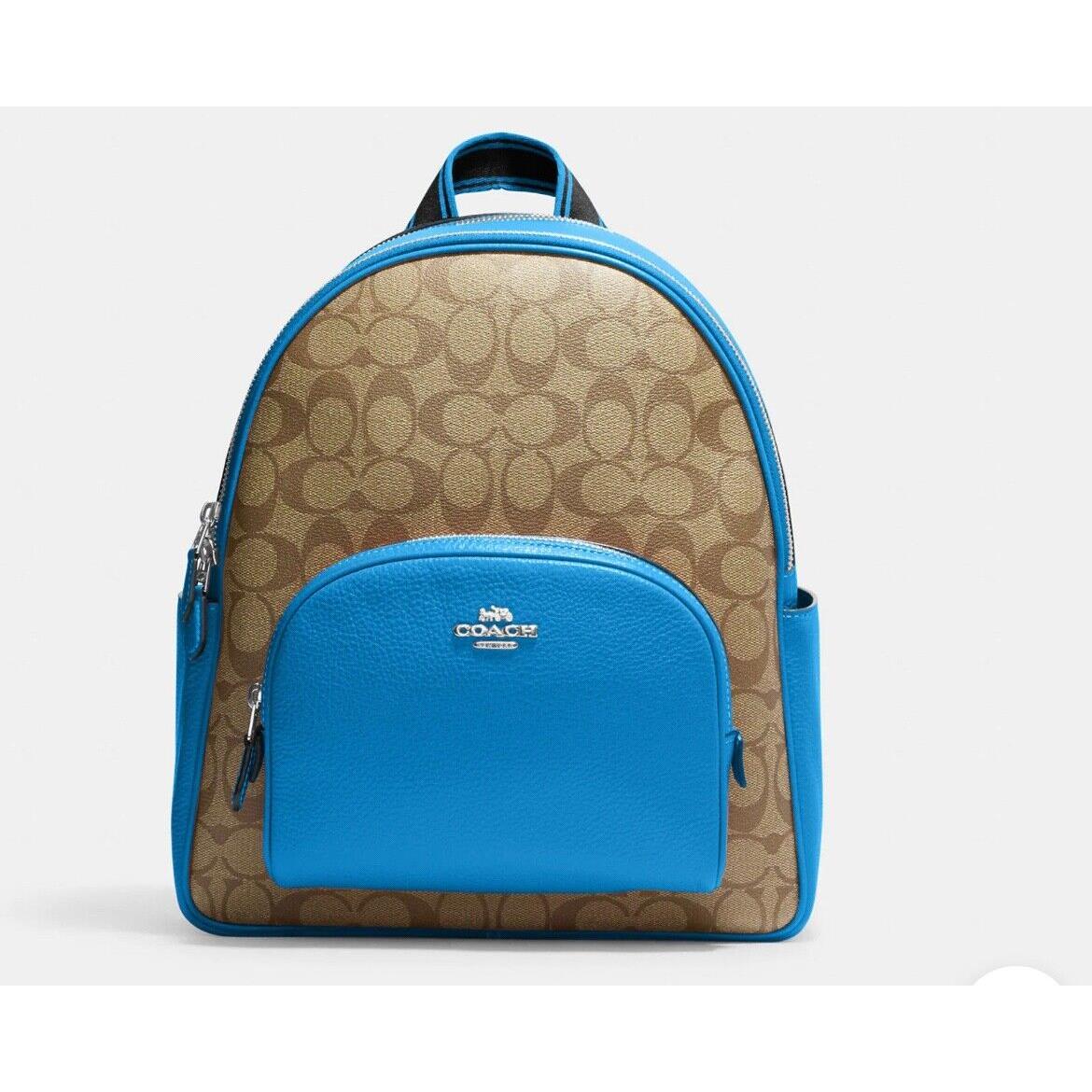 Coach W/tag Court Backpack In Signature Canvas Khaki/racer Blue Below Retail