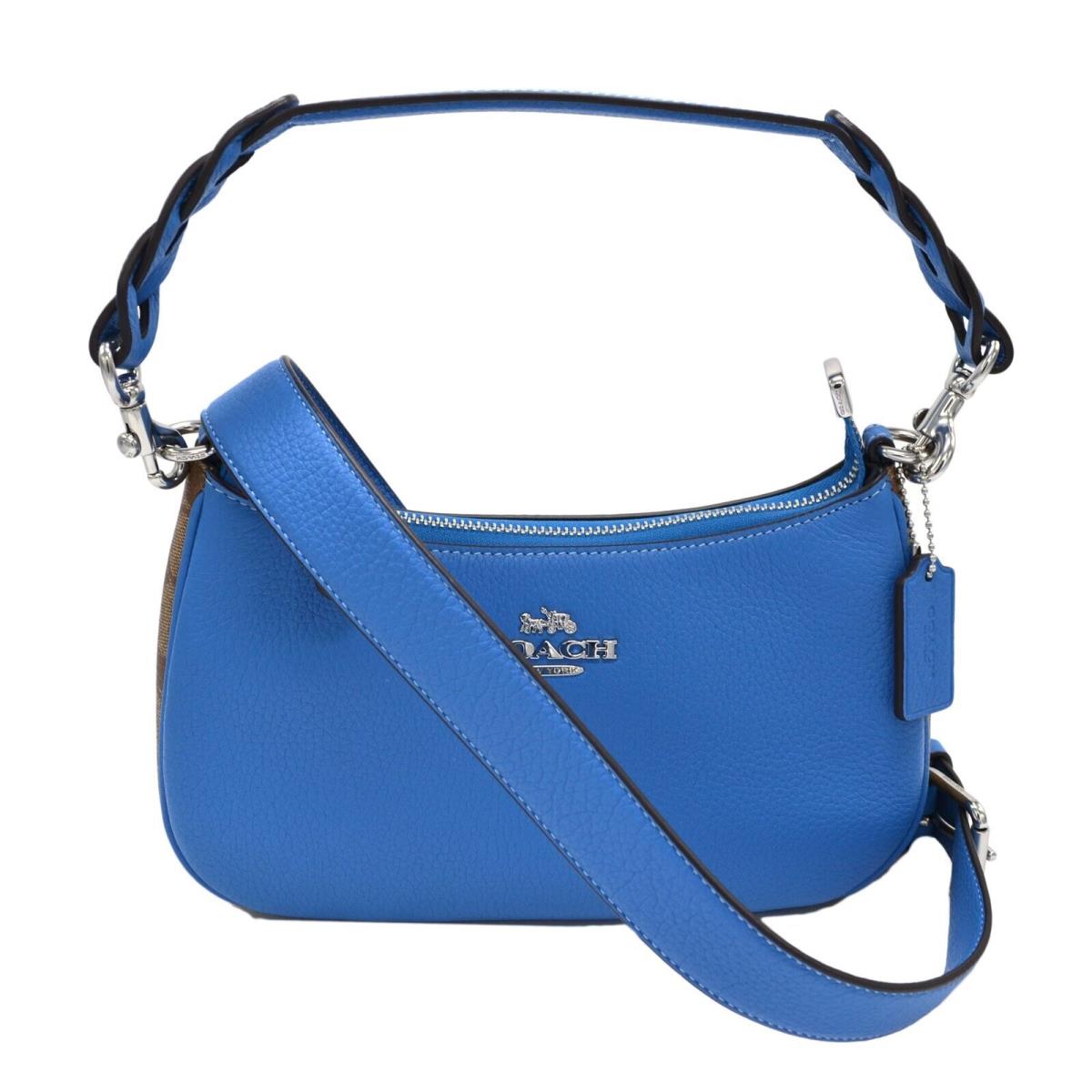 Coach Women`s Teri Shoulder Bag Crossbody Tote Purse Leather Signature Handbag - Handle/Strap: Blue, Hardware: Silver, Exterior: Blue