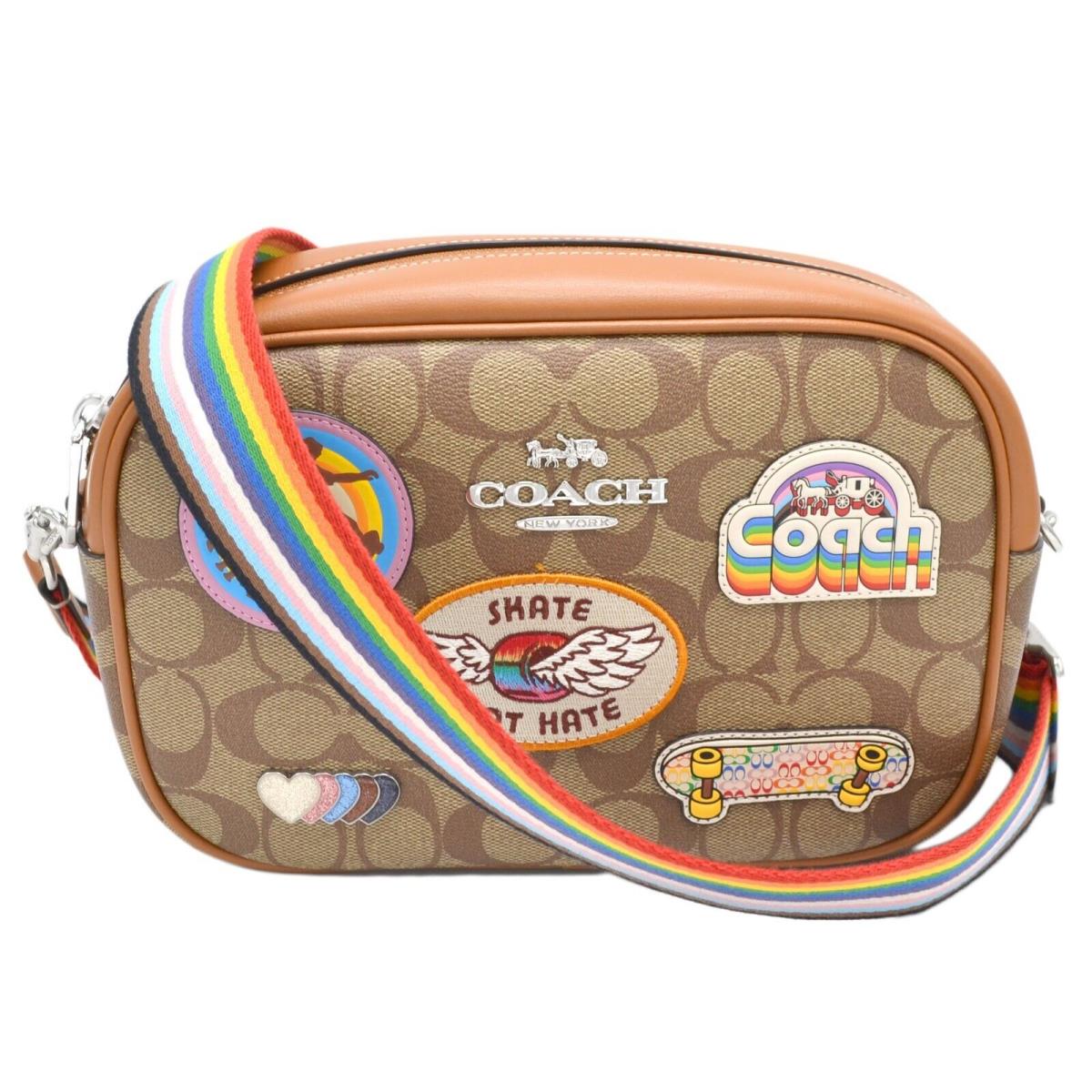 Coach Women`s Jamie Camera Bag Crossbody Purse Handbag Pride Collection Patches - Handle/Strap: , Hardware: Silver, Lining: Brown