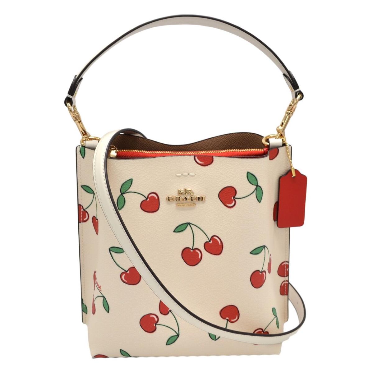 Coach Women`s Mollie Bucket 22 Tote Crossbody Purse Satchel Handbag Cherry Logo - Handle/Strap: Ivory, Hardware: Gold, Exterior: