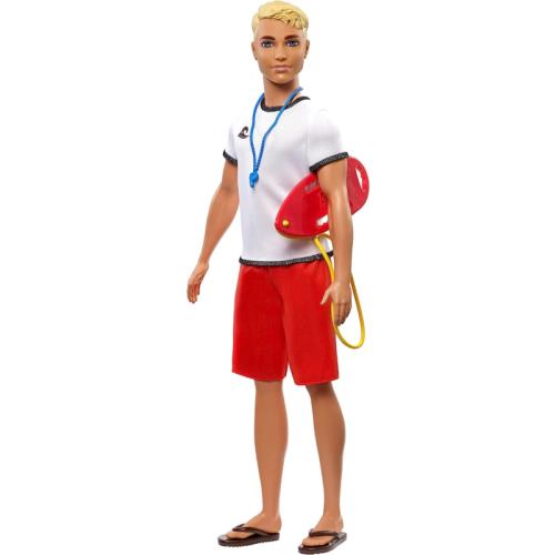 Barbie Ken Lifeguard Doll with Life Buoy Whistle and Blonde Hair Wearing T-shir
