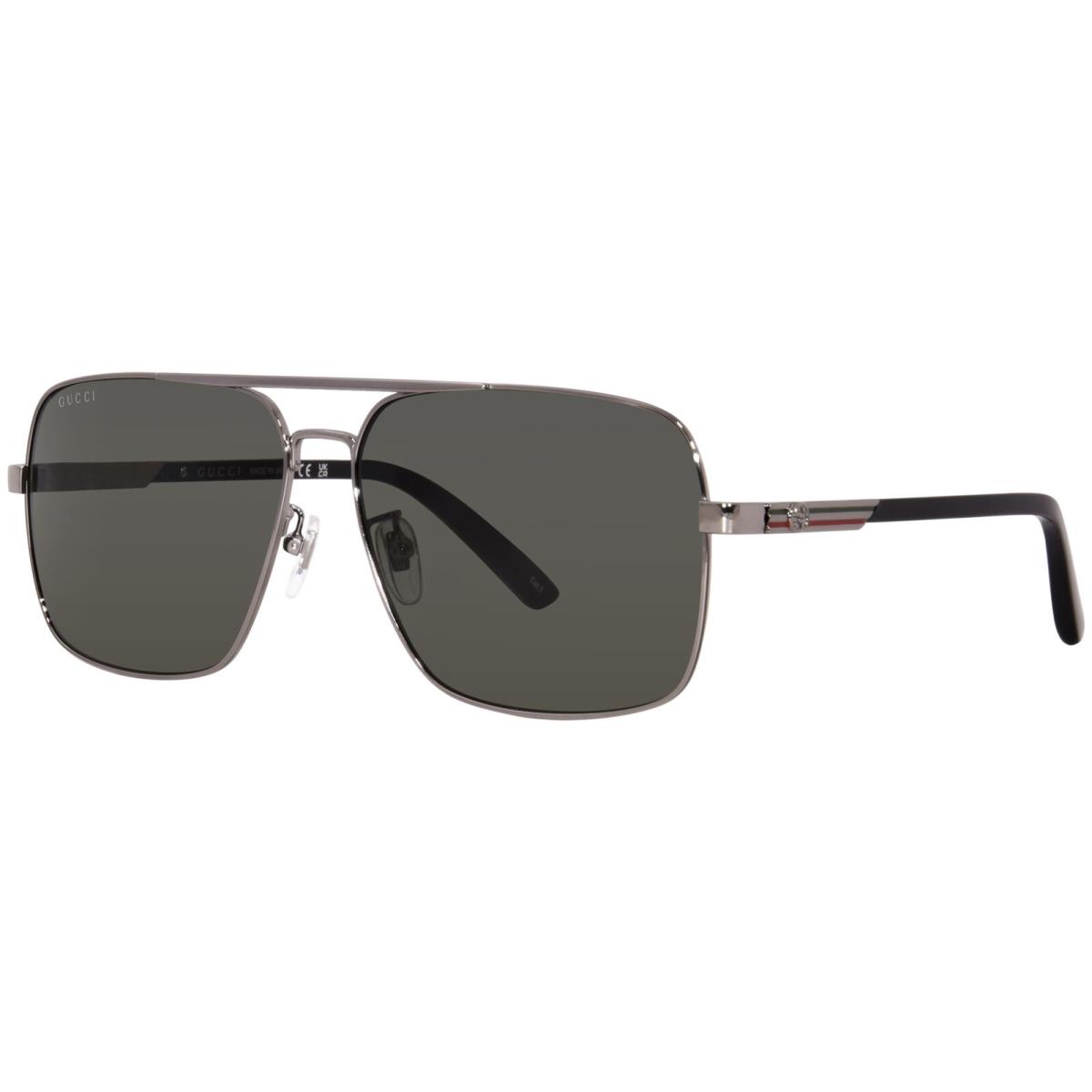 Gucci GG1289S 001 Sunglasses Men`s Gunmetal/black/grey Lenses Pilot Shape 62mm