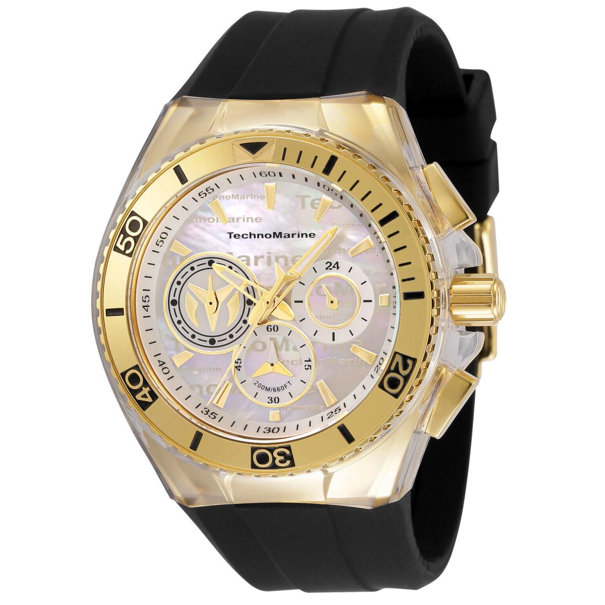 Technomarine Men`s TM-120022 Cruise California Gold with Black Strap 46mm Watch - Dial: White, Band: Black, Bezel: Gold