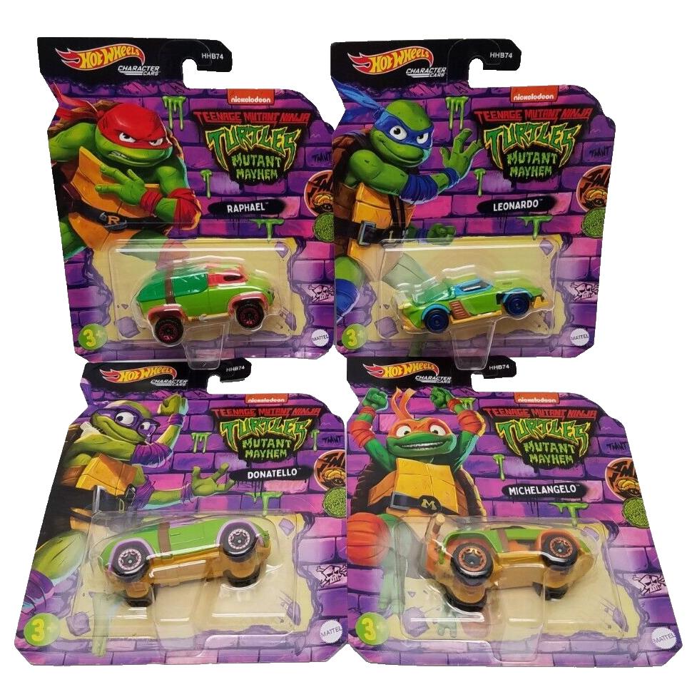 Tmnt Hot Wheels Character Cars Set of 4 Raphael Michelangelo Leonardo Donatello