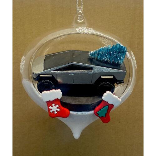 Hot Wheels Tesla Cybertruck Christmas Ornament w/ Tree Real Glass EV X-mas