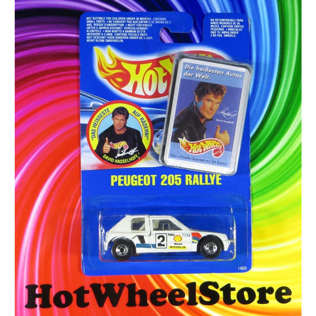 1991 Hot Wheels Rare Peugeot 205 Rallye Hasselhoff Blue Card 072722