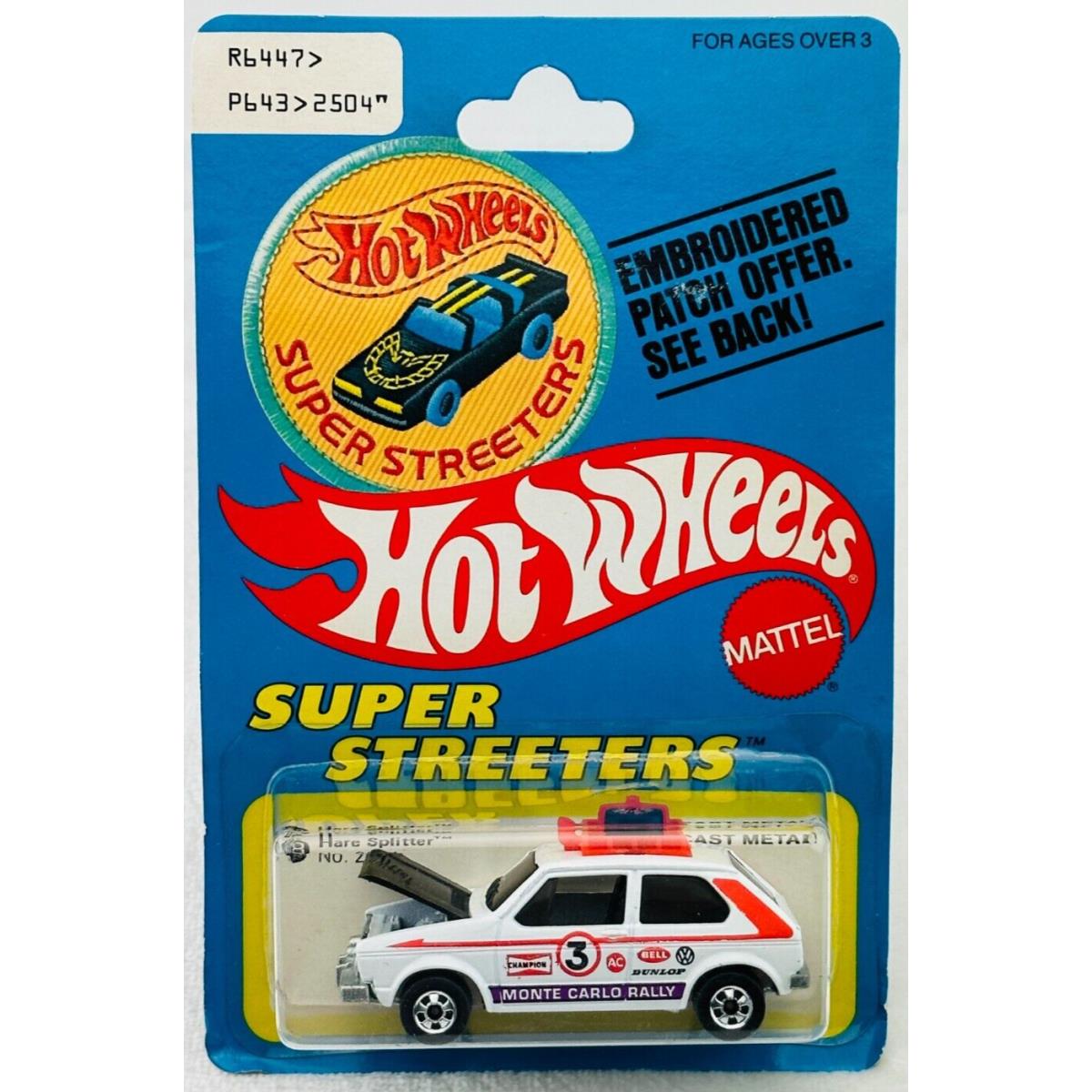 Hot Wheels Blackwall Hare Splitter Super Streeters 2504 Patch Card in Blister